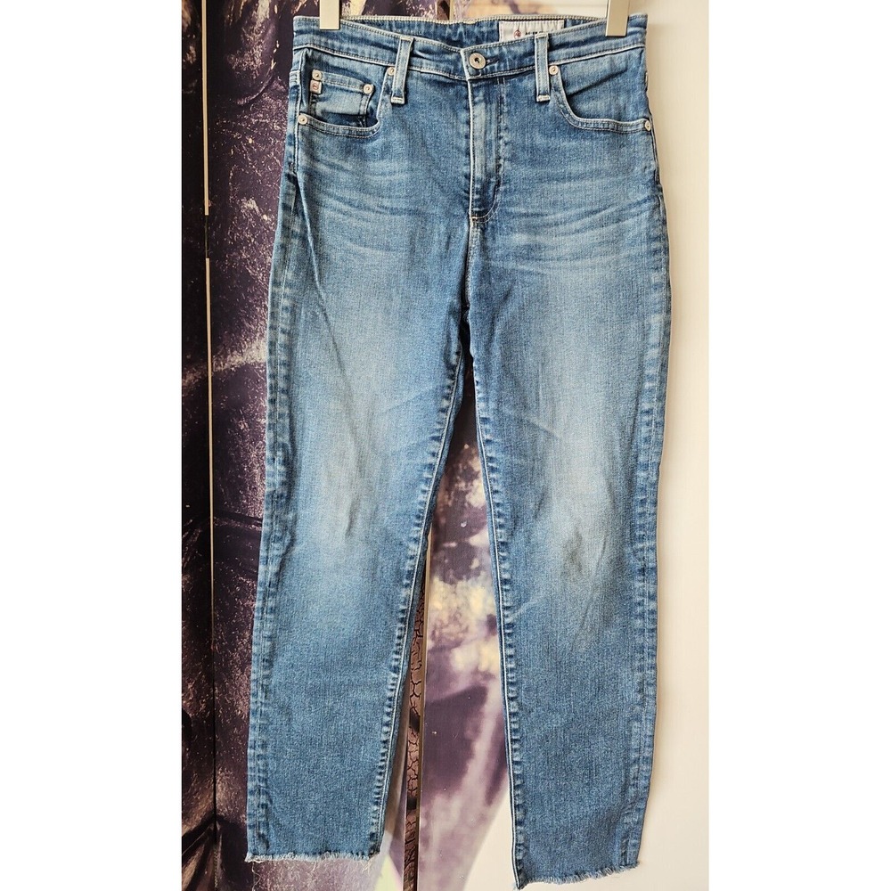 AG Adriano Goldschmied Women Ankle Frayed Hem Medium Wash Straight‎ Leg Jean 27R